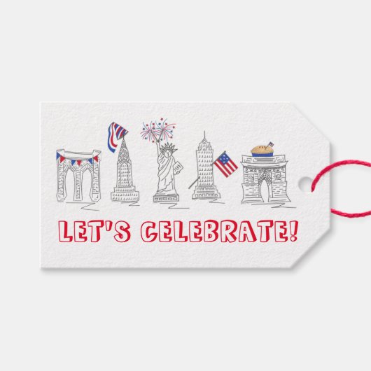 New York City NYC 4e juli Landmarks USA Cadeaulabel (Voorkant (Horizontaal))