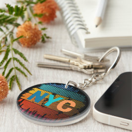 New York City NYC Colorful Button Sleutelhanger
