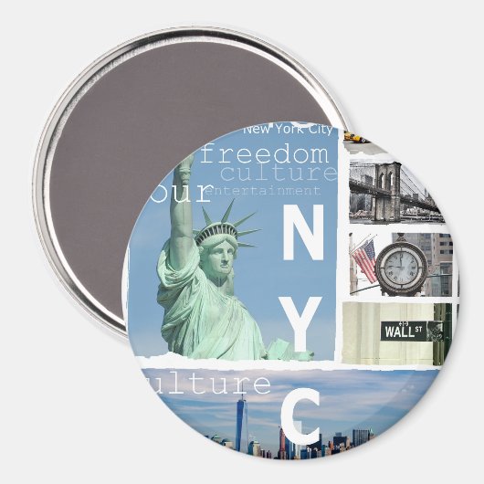 New York City NYC Elegant Modern Sjabloon Circle Magneet (Voorkant / Achterkant)