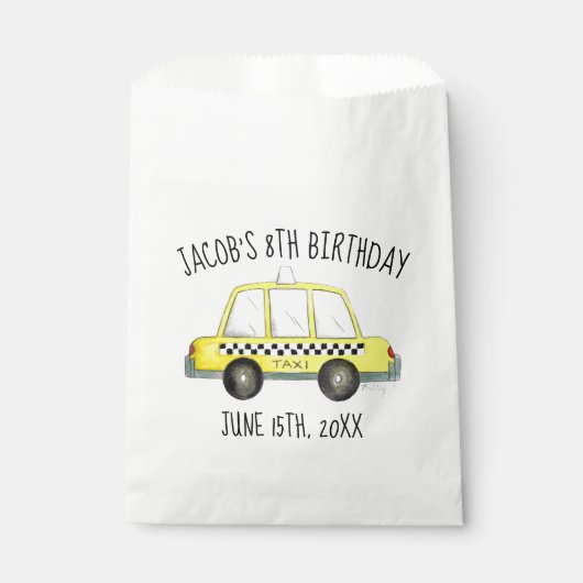 New York City NYC Geel Taxi Cab Verjaardagsfeest Bedankzakje (Voorkant)