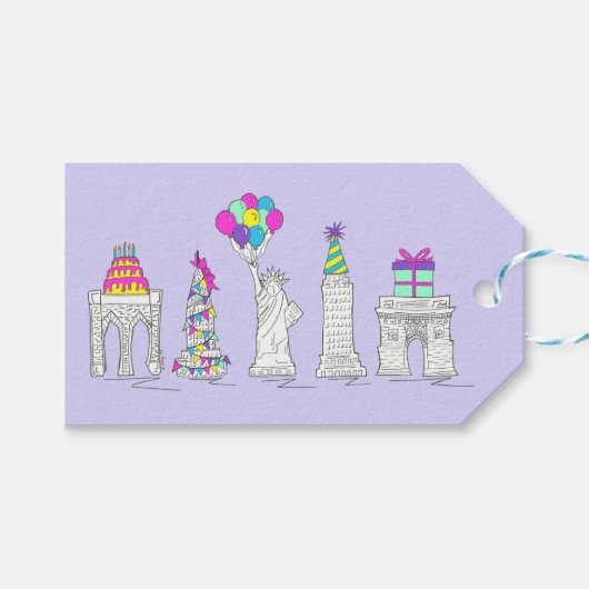 New York City NYC Landmarks Birthday Party Cadeaulabel (Voorkant (Horizontaal))