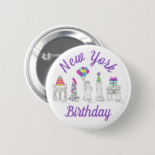 New York City NYC Landmarks Birthday Party Ronde Button 5,7 Cm (Voorkant /achterkant)