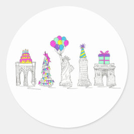 New York City NYC Landmarks Birthday Party Ronde Sticker