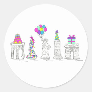 New York City NYC Landmarks Birthday Party Ronde Sticker