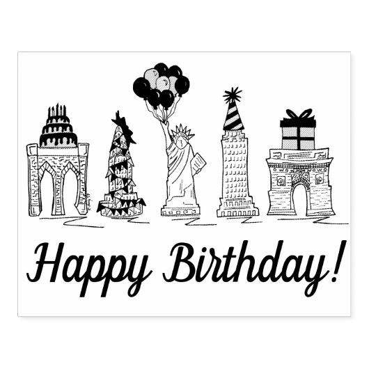 New York City NYC Landmarks Birthday Party Rubberstempel (Afrduk)