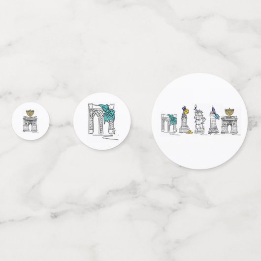 New York City NYC Landmarks Hanukkah Holiday Confetti (Achterkanten)