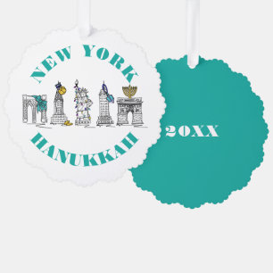 New York City NYC Landmarks Hanukkah Holiday Ornament Kaart