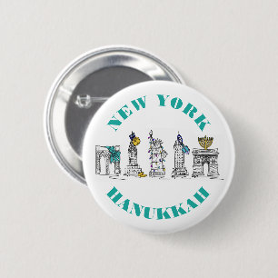 New York City NYC Landmarks Hanukkah Holiday Ronde Button 5,7 Cm