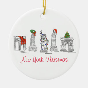 New York City NYC Landmarks Kerstmis Holiday Keramisch Ornament