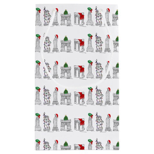 New York City NYC Landmarks Kerstmis Xmas Giftbag Klein Cadeauzakje (Achterkant)