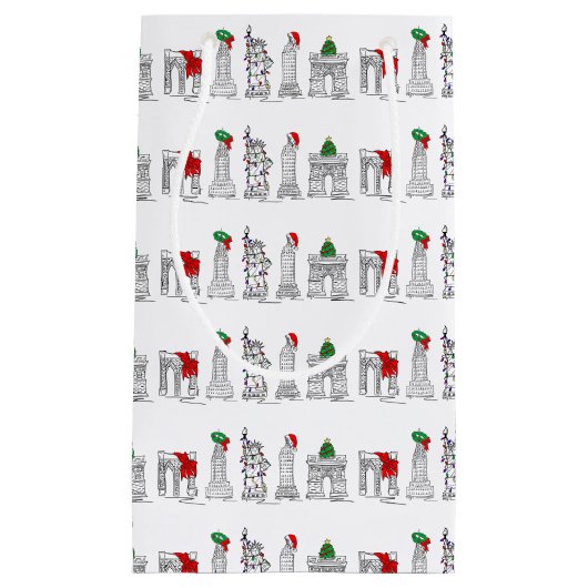 New York City NYC Landmarks Kerstmis Xmas Giftbag Klein Cadeauzakje (Voorkant)