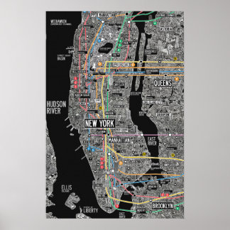 New York City NYC metro poster kaart afdrukken