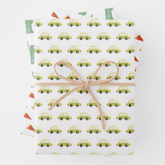 New York City NYC Pizza Taxi Cab Vrijheidsbeeld Inpakpapier Vel (In situ)