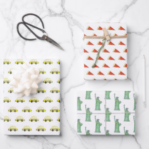 New York City NYC Pizza Taxi Cab Vrijheidsbeeld Inpakpapier Vel