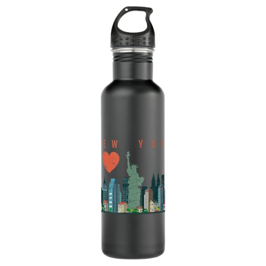 New York City NYC Skyline Heart Distress Style Waterfles (Voorkant)