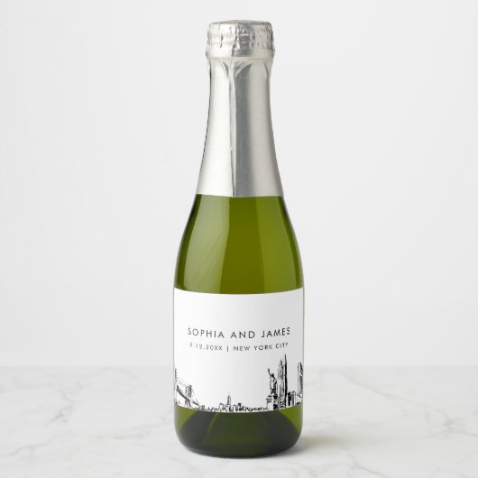 New York City NYC Skyline Mini Sparkling Wijnetiket (Voorkant)