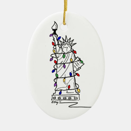 New York City NYC Statue Liberty Kerstlampjes Keramisch Ornament (Voorkant)