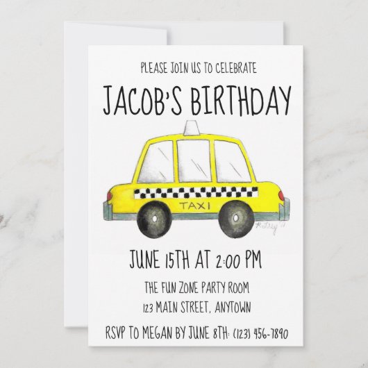 New York City NYC Yellow Checkered Taxi Cab Car Kaart (Voorkant)