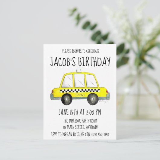 New York City NYC Yellow Checkered Taxi Cab Car Uitnodiging Briefkaart (Staand voorkant)