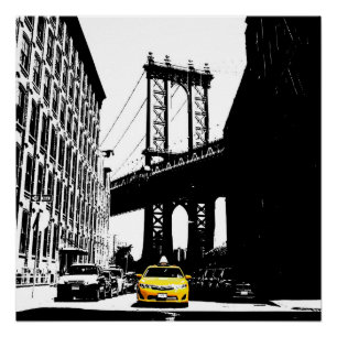 New York City Nyc Yellow Taxi Brooklyn Bridge Perfect Poster