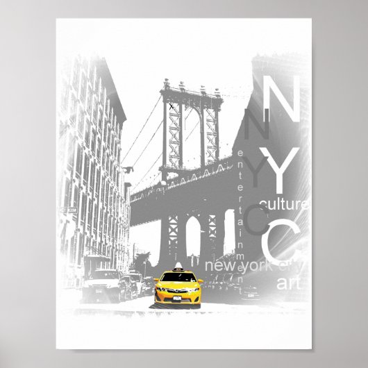 New York City Nyc Yellow Taxi Brooklyn Bridge Poster (Voorkant)