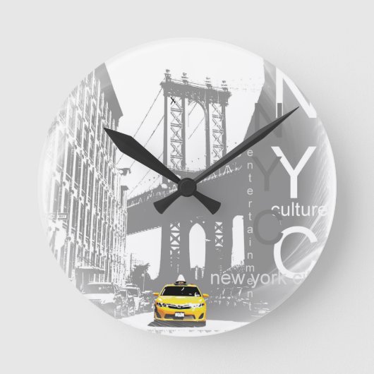 New York City Nyc Yellow Taxi Pop Art Ronde Klok (Voorkant)