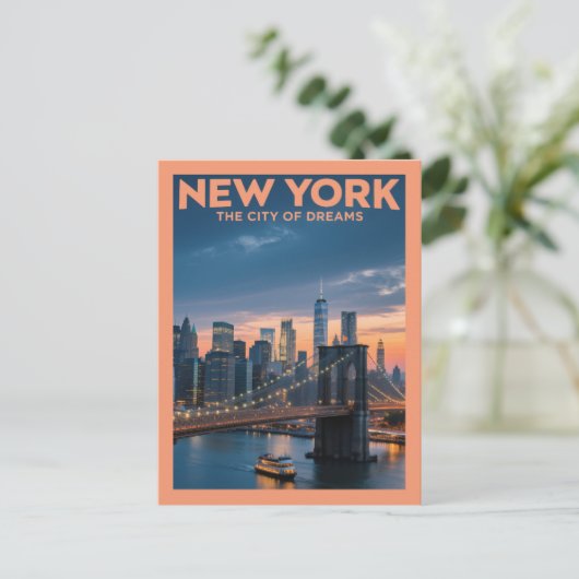 New York City of Dreams - Brooklyn Bridge bij zons Briefkaart (Staand voorkant)