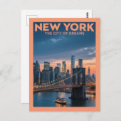 New York City of Dreams - Brooklyn Bridge bij zons Briefkaart (Voorkant / Achterkant)
