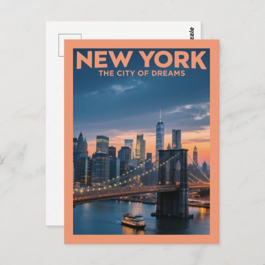 New York City of Dreams - Brooklyn Bridge bij zons Briefkaart (Voorkant / Achterkant)