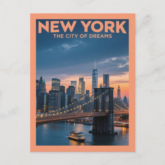 New York City of Dreams - Brooklyn Bridge bij zons Briefkaart (Voorkant)