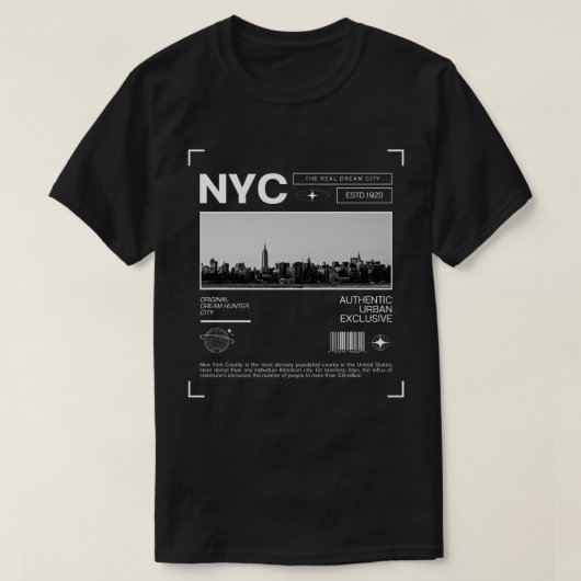 New York City of Dreams, iconische skyline T-shirt (Design voorkant)