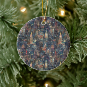 New York City op Nieuwjaar in Waterverf Keramisch Ornament