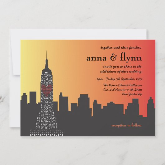 New York City op Night Wedding Invitation Kaart (Voorkant)