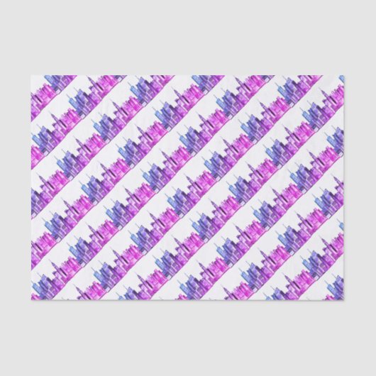 New York City Paarse Skyline Waterverf Tissuepapier (Voorkant)