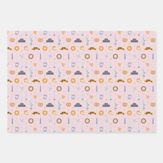 New York City patroon| Blauw/Geel/Roze Inpakpapier Vel (Voorkant 3)