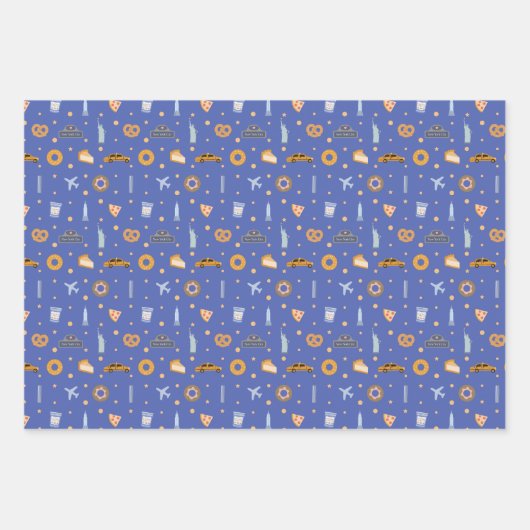 New York City patroon| Blauw/Geel/Roze Inpakpapier Vel (Voorkant)