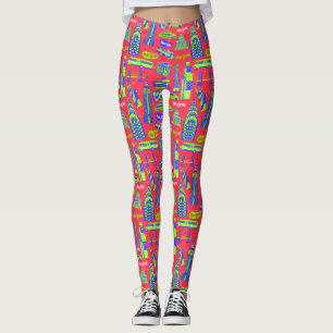 New York City Pattern Red Leggings