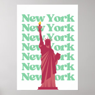 New York City Pink Green NYC Travel Poster