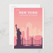 New York City Pink Vintage Briefkaart (Voorkant / Achterkant)