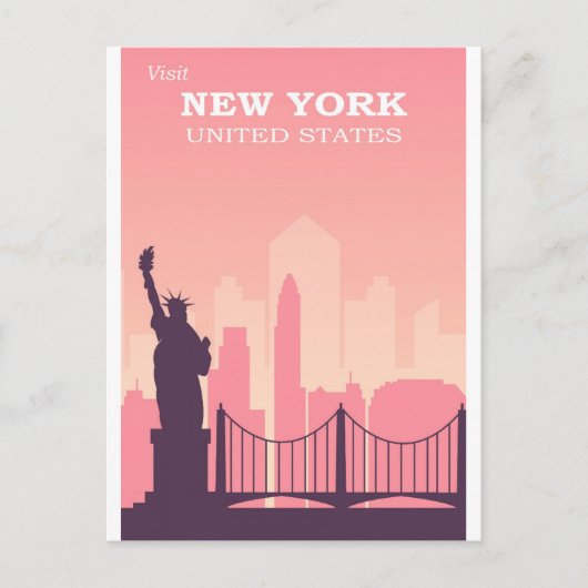 New York City Pink Vintage Briefkaart (Voorkant)