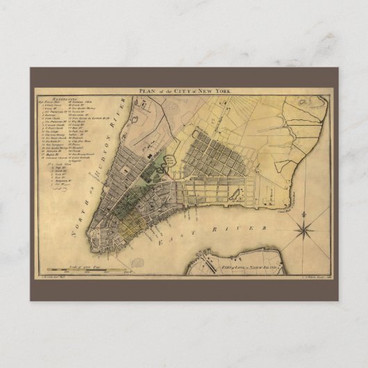 New York City Plan, 1789, hersteld Briefkaart (Voorkant)