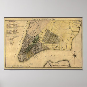  New York City Plan, 1789, hersteld Poster
