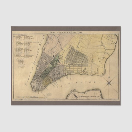  New York City Plan, 1789, hersteld Tissuepapier (Voorkant)