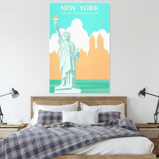 New York City Poster Lady Liberty Canvas Afdruk (Insitu (Slaapkamer))