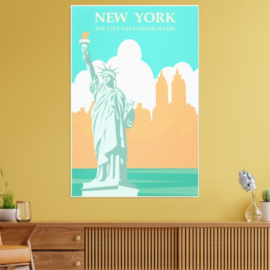  New York City Poster Lady Liberty Canvas Afdruk (Insitu (Woonkamer))