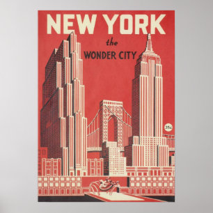 New York City poster, NYC Skyline Art, Manhattan W Poster