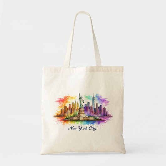 New York City Rainbow Watercolor Skyline Tote Bag (Voorkant)