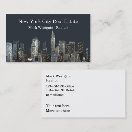 New York City Realtor Double Side Visitekaartje (Voorkant / Achterkant)