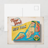  New York City Retro Briefkaart (Voorkant / Achterkant)