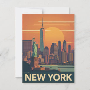 New York City Retro Zonsondergang Briefkaart